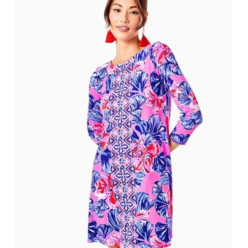 Lilly Pulitzer Ophelia Dress PLUMERIA PINK IN A HOLIDAZE ENGINEERED